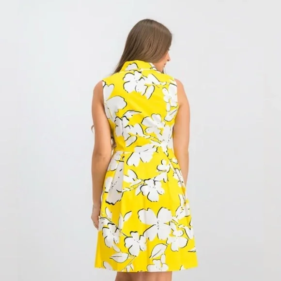 Sandra Darren Women Sleeveless Cotton Sateen Button-down Shirt Floral Dress (8) - Picture 2 of 9